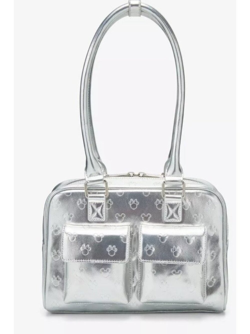 Loungefly Mickey Mouse Embossed Silver Metallic Mini Satchel Handbag Purse  NWT